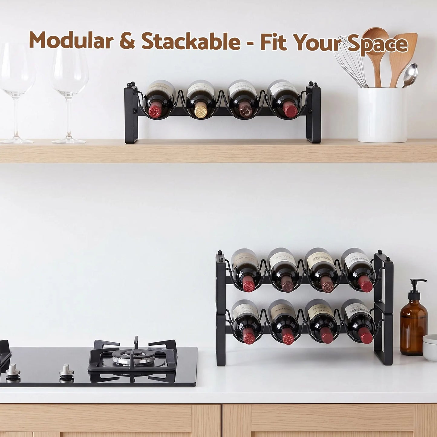 Artiss 3-Tier Wine Rack Metal Freestanding 12 Bottles Modular Countertop Wine Display Shelf Black - Image 5