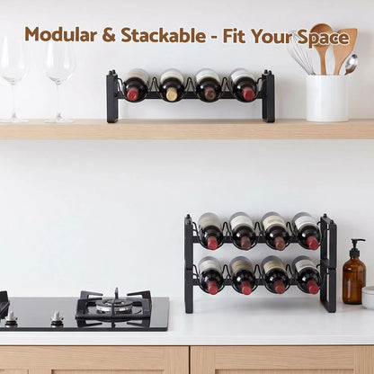 Artiss 3-Tier Wine Rack Metal Freestanding 12 Bottles Modular Countertop Wine Display Shelf Black - Image 5