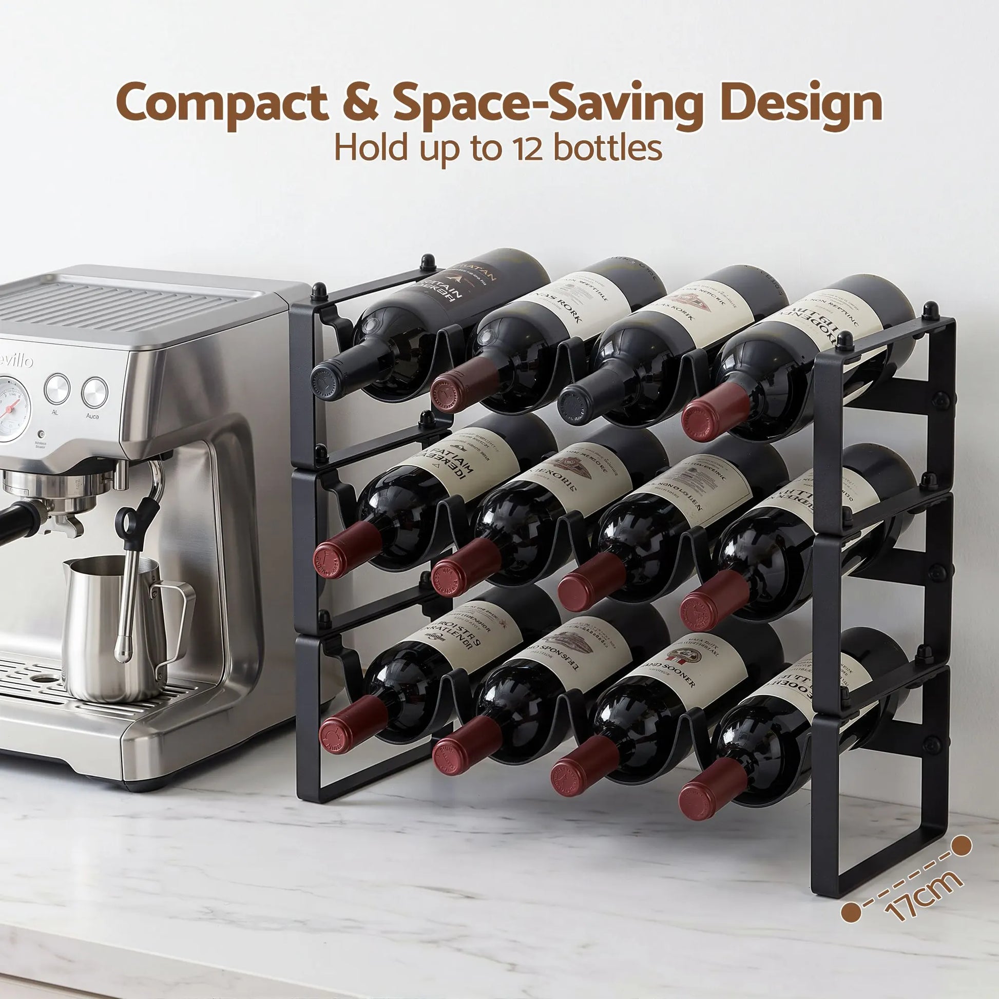 Artiss 3-Tier Wine Rack Metal Freestanding 12 Bottles Modular Countertop Wine Display Shelf Black - Image 6