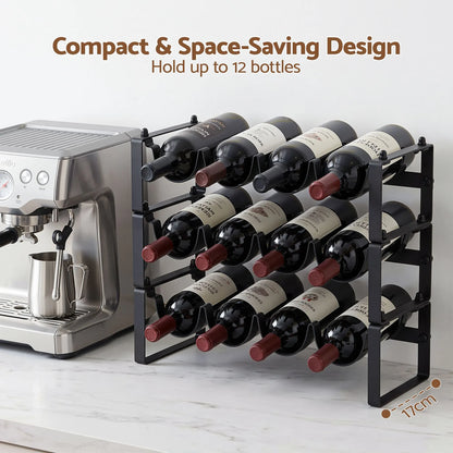 Artiss 3-Tier Wine Rack Metal Freestanding 12 Bottles Modular Countertop Wine Display Shelf Black - Image 6