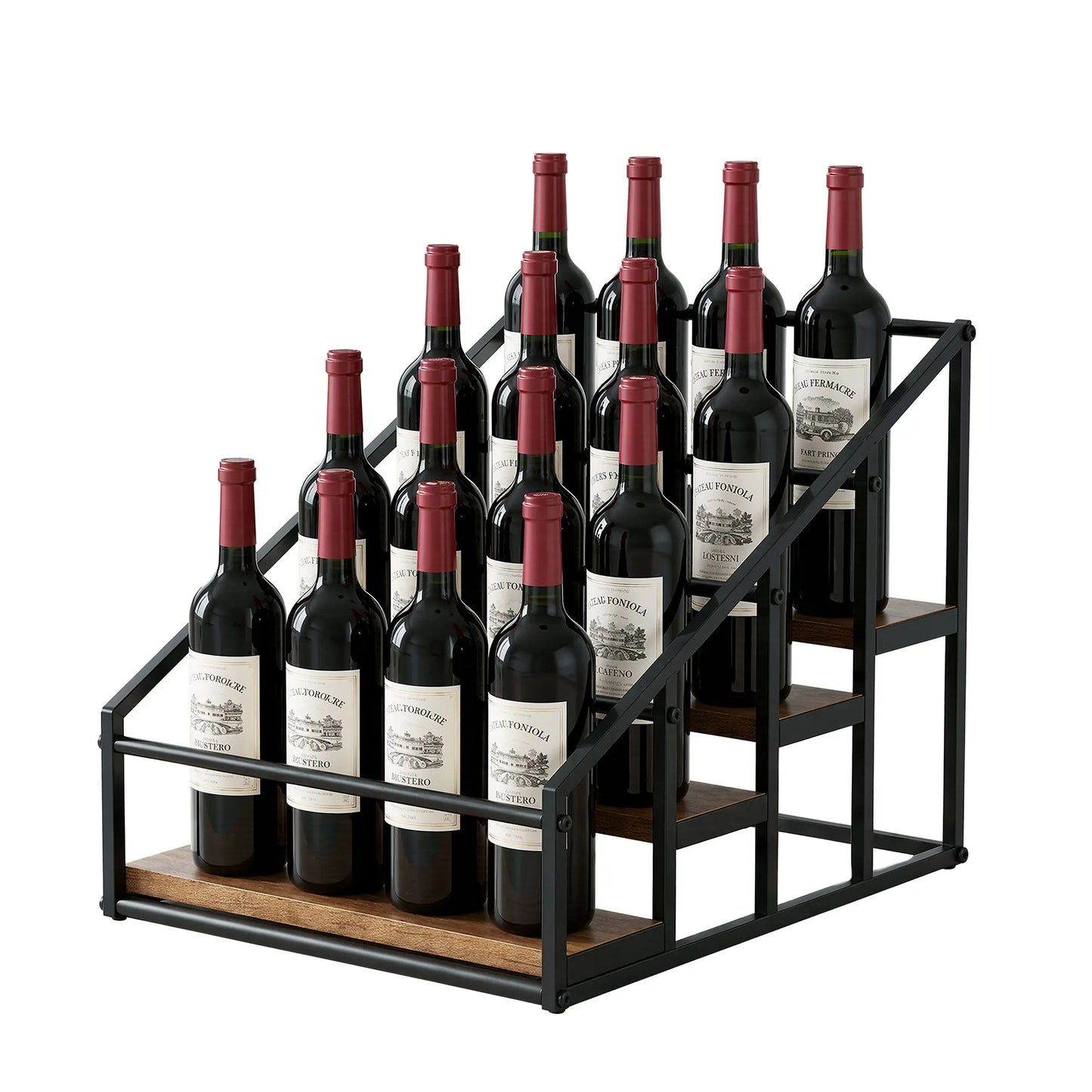 Artiss 4-Tier Wine Rack Tabletop Countertop Wine Bottle Holder 16 Bottles Freestanding Black & Wood - Image 2