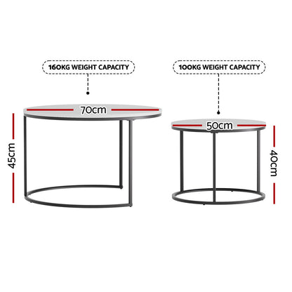 Artiss Nesting Coffee Table Set of 2 Marble Effect - Image 2