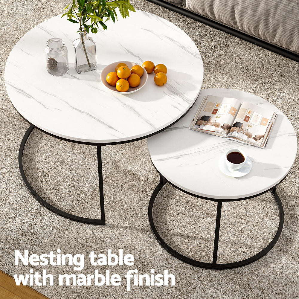 Artiss Nesting Coffee Table Set of 2 Marble Effect - Image 4