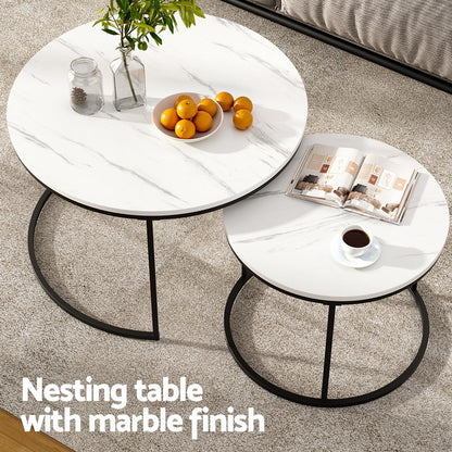 Artiss Nesting Coffee Table Set of 2 Marble Effect - Image 4