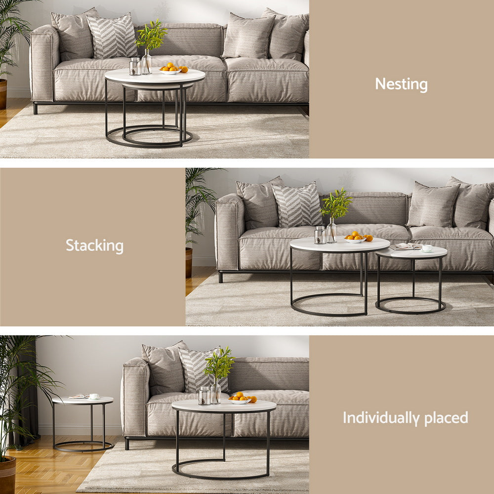 Artiss Nesting Coffee Table Set of 2 Marble Effect - Image 6