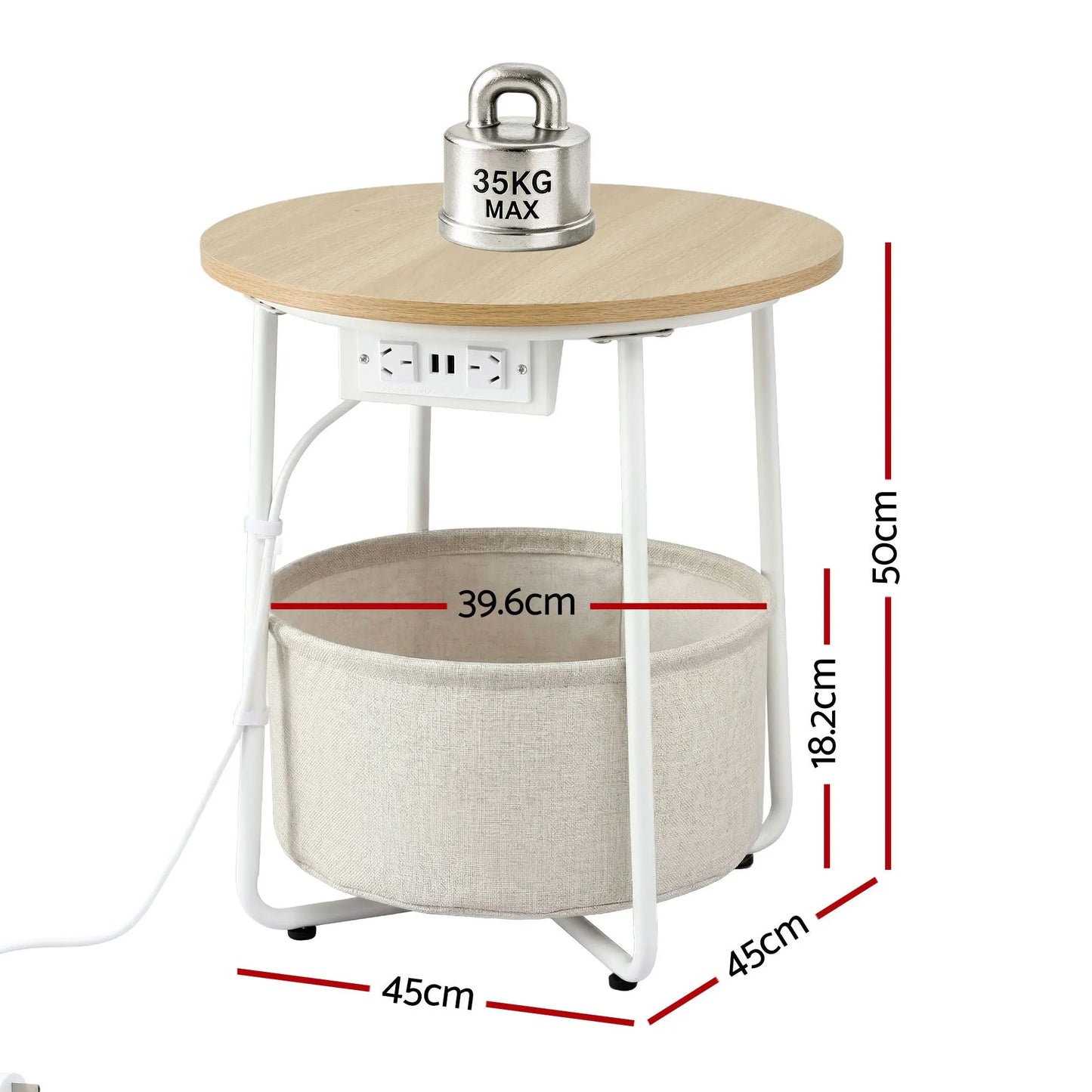 Artiss Set of 2 Round Coffee Table Bedside Side End Table Charging Station Storage Basket - Image 3
