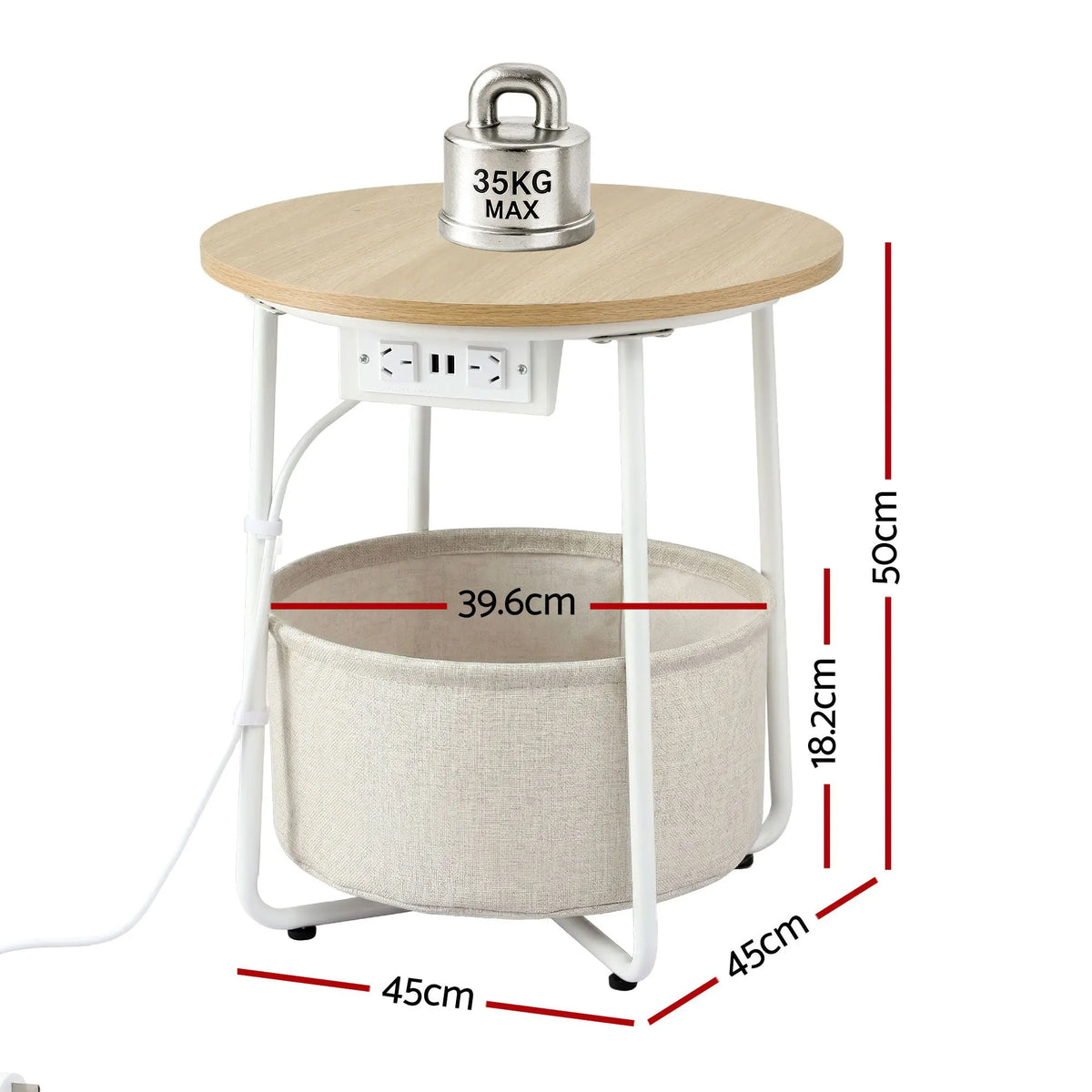 Artiss Set of 2 Round Coffee Table Bedside Side End Table Charging Station Storage Basket - Image 3