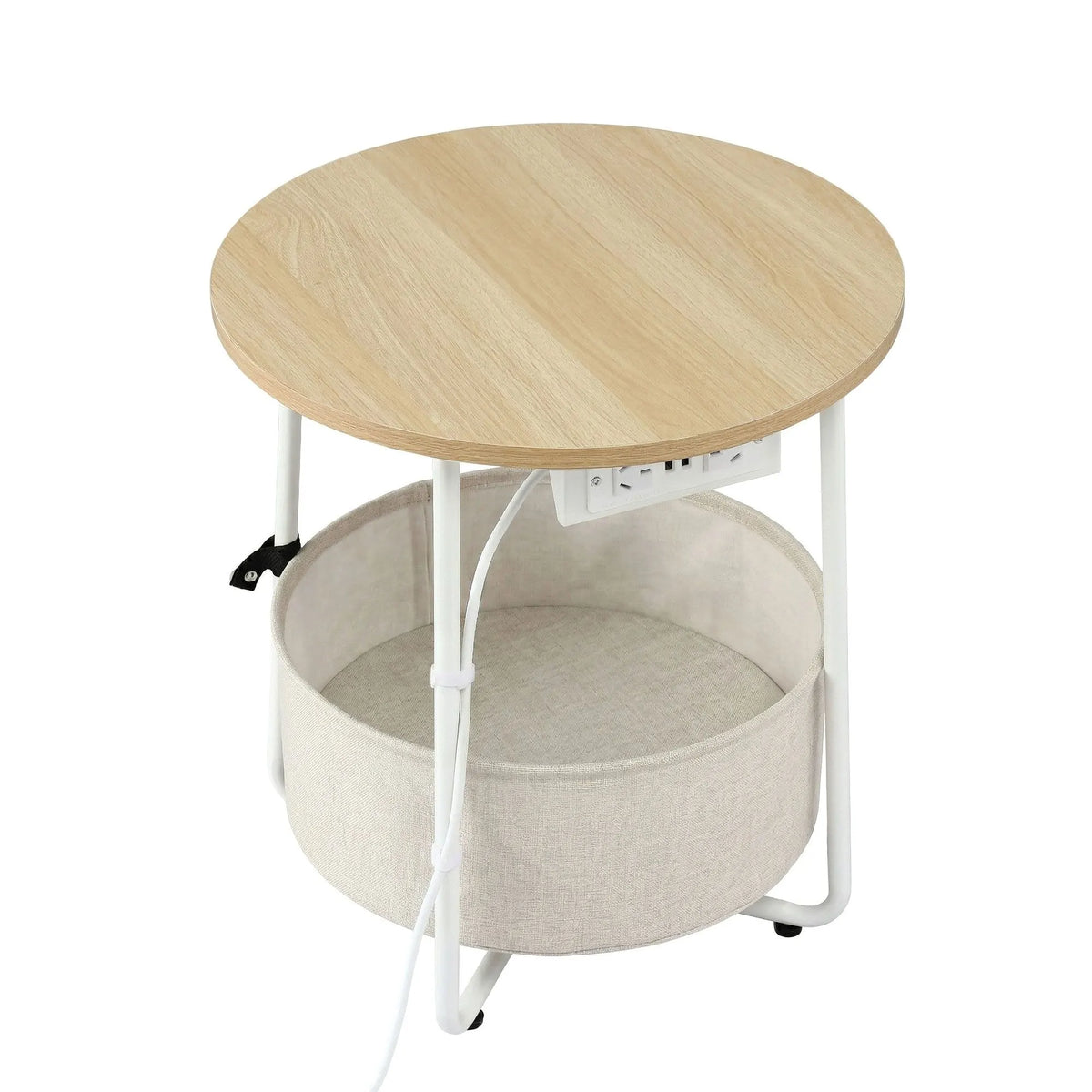 Artiss Set of 2 Round Coffee Table Bedside Side End Table Charging Station Storage Basket - Image 4