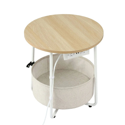 Artiss Set of 2 Round Coffee Table Bedside Side End Table Charging Station Storage Basket - Image 4
