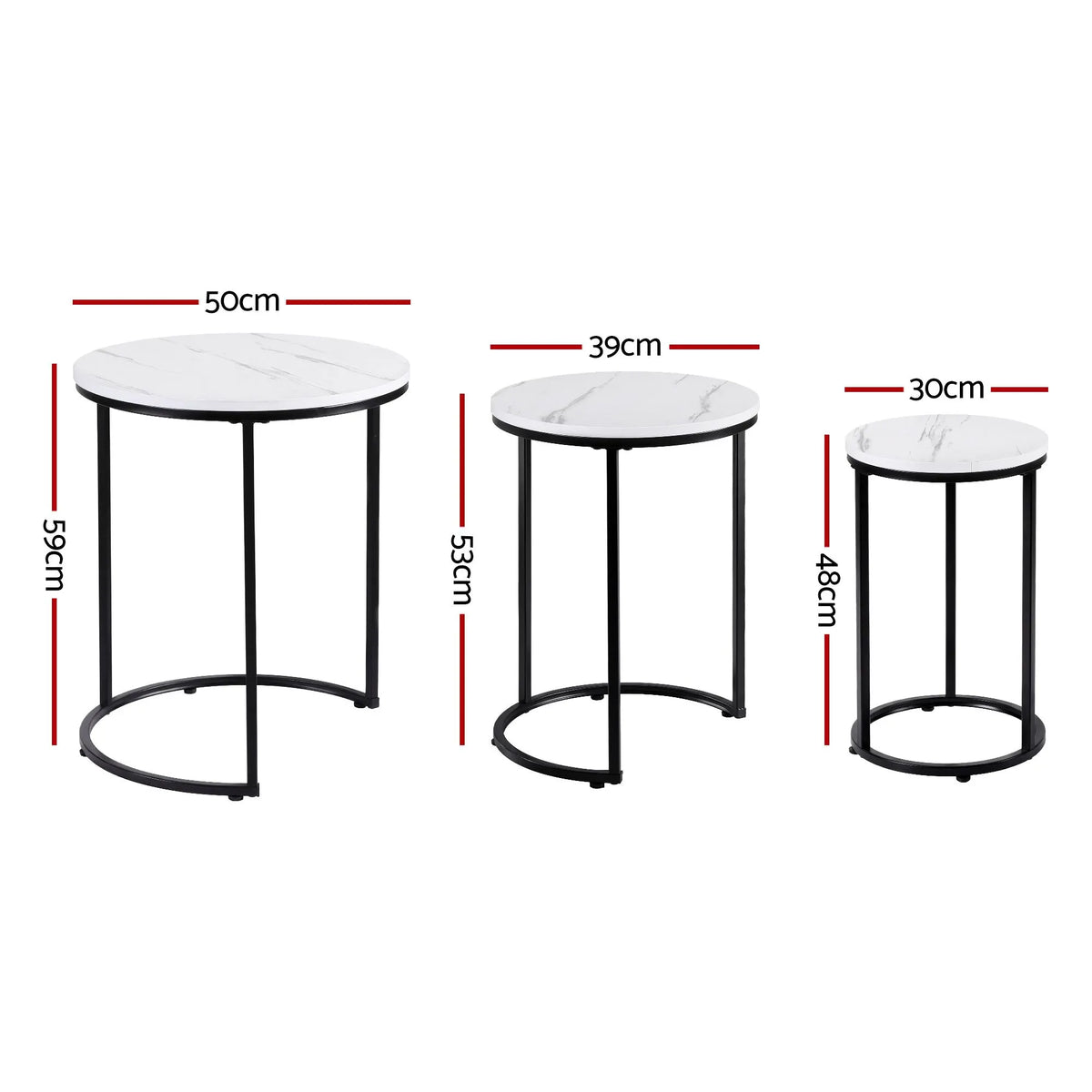 Artiss Nesting Coffee Table Set of 3 Round Stackable Side End Tables Marble Finish White - Image 4