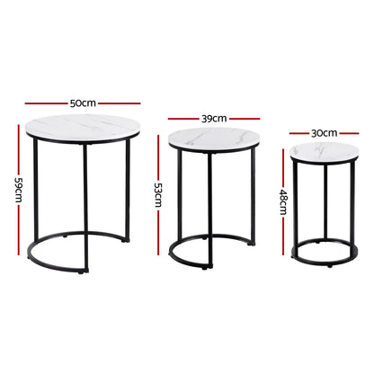 Artiss Nesting Coffee Table Set of 3 Round Stackable Side End Tables Marble Finish White - Image 4