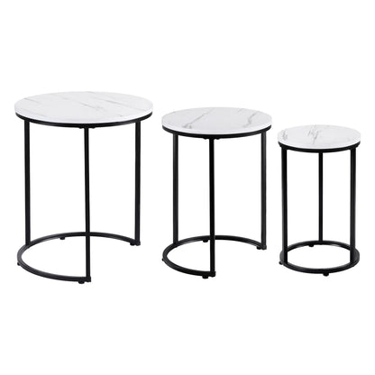 Artiss Nesting Coffee Table Set of 3 Round Stackable Side End Tables Marble Finish White - Image 5