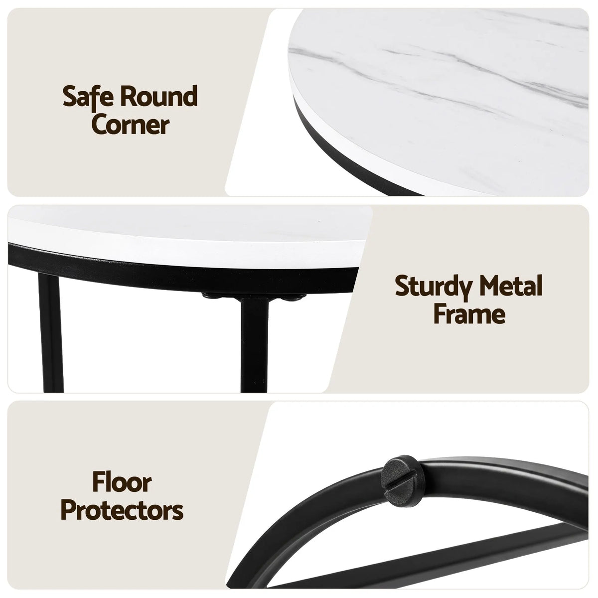 Artiss Nesting Coffee Table Set of 3 Round Stackable Side End Tables Marble Finish White - Image 8