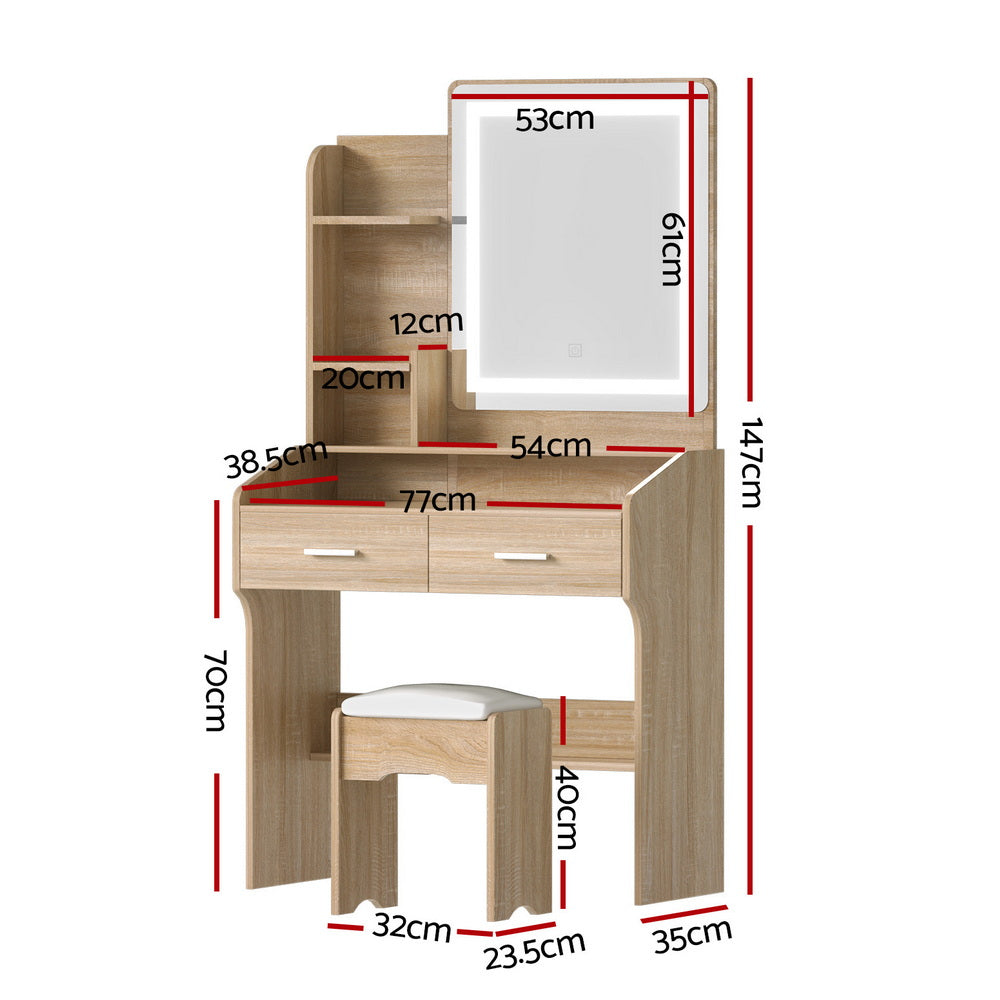 Artiss Dressing Table Set Stool Led Wood - Image 3
