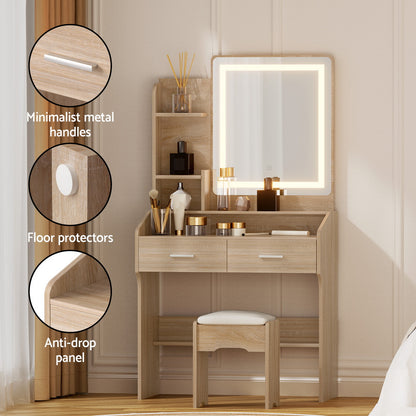 Artiss Dressing Table Set Stool Led Wood - Image 7