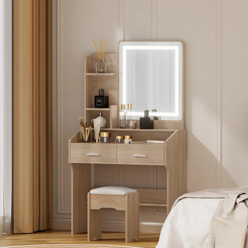Artiss Dressing Table Set Stool Led Wood - Image 8