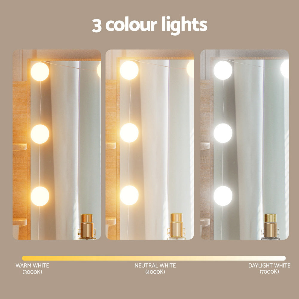 Artiss Dressing Table Set Stool 10 Led Bulbs Wood - Image 5