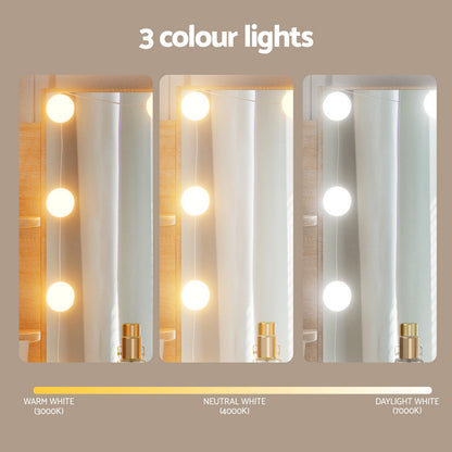 Artiss Dressing Table Set Stool 10 Led Bulbs Wood - Image 5