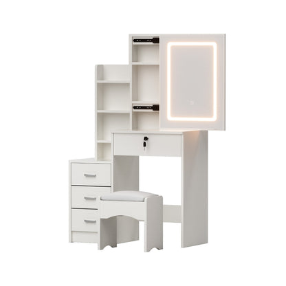 Artiss Dressing Table Vanity Desk Set Stool Led White