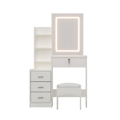 Artiss Dressing Table Vanity Desk Set Stool Led White - Image 4