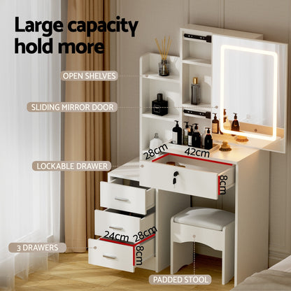 Artiss Dressing Table Vanity Desk Set Stool Led White - Image 6