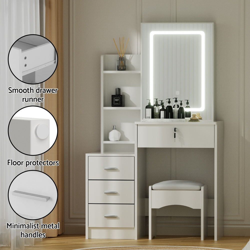 Artiss Dressing Table Vanity Desk Set Stool Led White - Image 7