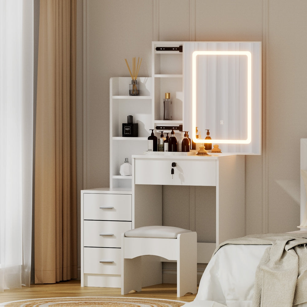 Artiss Dressing Table Vanity Desk Set Stool Led White - Image 8