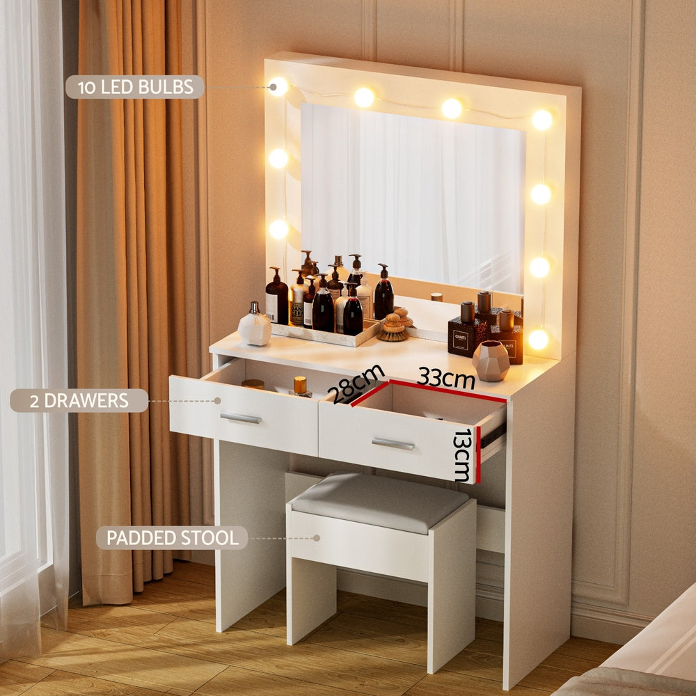 Artiss Dressing Table Vanity Desk Set Stool 10 Led Bulbs White - Image 6