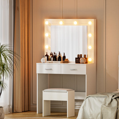 Artiss Dressing Table Vanity Desk Set Stool 10 Led Bulbs White - Image 8