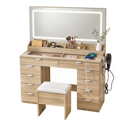 Artiss Dressing Table Makeup Vanity Desk Large LED Mirror 10 Drawers Power Outlet Hair Dryer Holder Hook Wood - Image 2