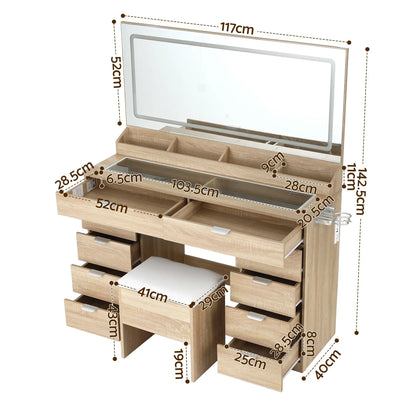 Artiss Dressing Table Makeup Vanity Desk Large LED Mirror 10 Drawers Power Outlet Hair Dryer Holder Hook Wood - Image 4