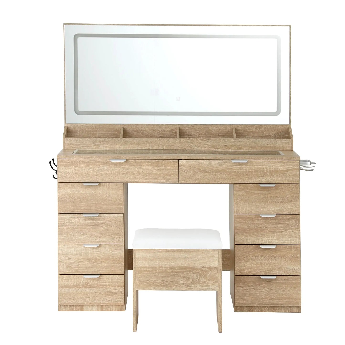 Artiss Dressing Table Makeup Vanity Desk Large LED Mirror 10 Drawers Power Outlet Hair Dryer Holder Hook Wood - Image 5
