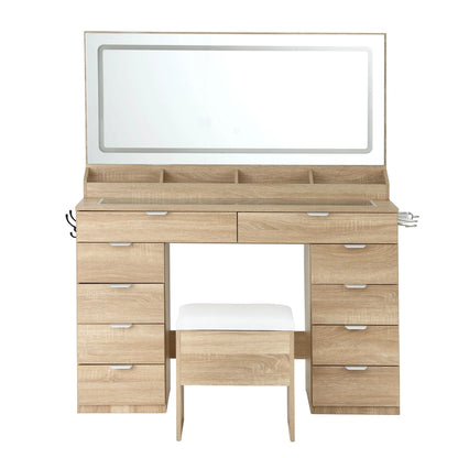 Artiss Dressing Table Makeup Vanity Desk Large LED Mirror 10 Drawers Power Outlet Hair Dryer Holder Hook Wood - Image 5