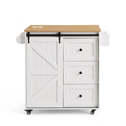 Artiss Kitchen Island Trolley Rolling Serving Cart Storage Drawer Cabinet 100cm - Image 4