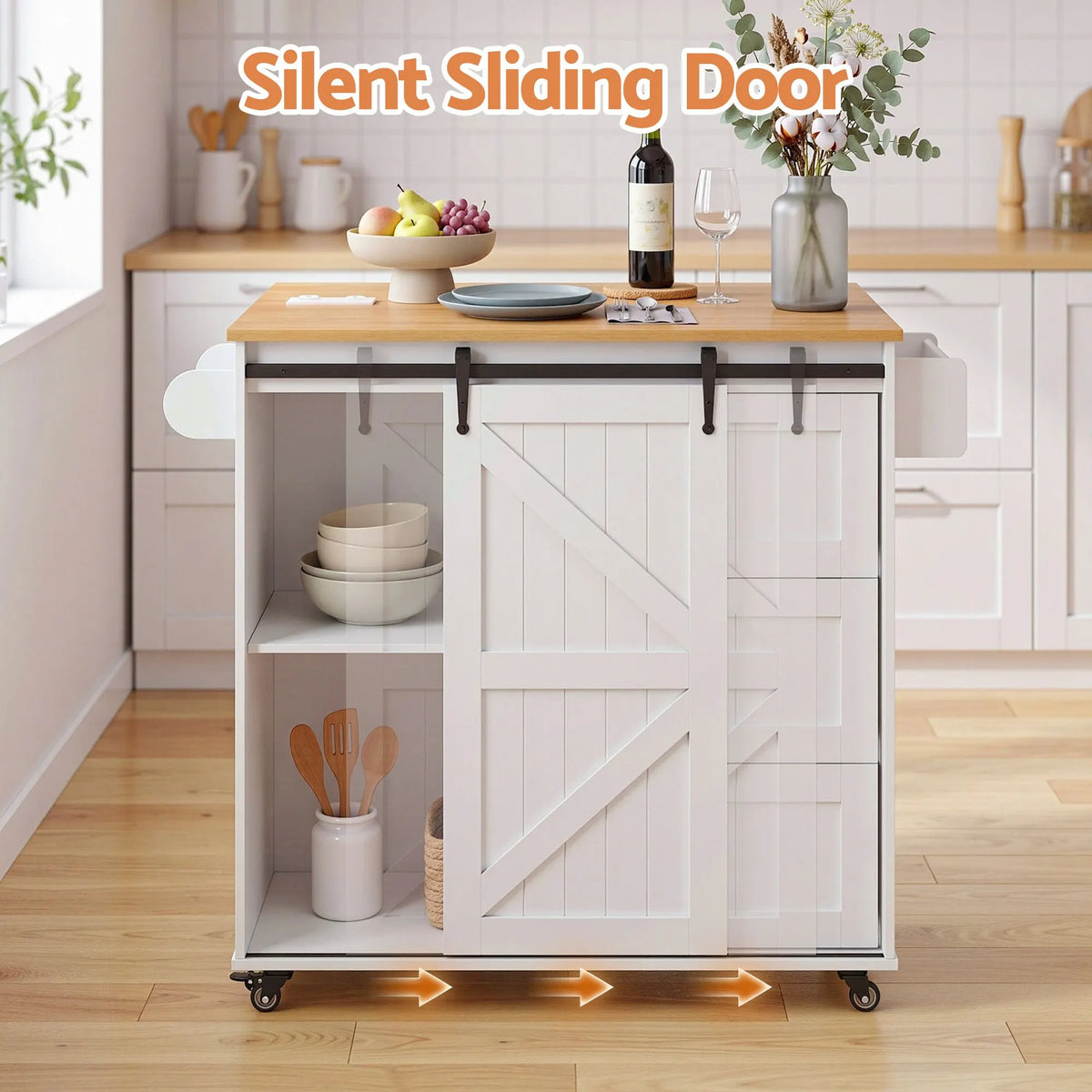 Artiss Kitchen Island Trolley Rolling Serving Cart Storage Drawer Cabinet 100cm - Image 6