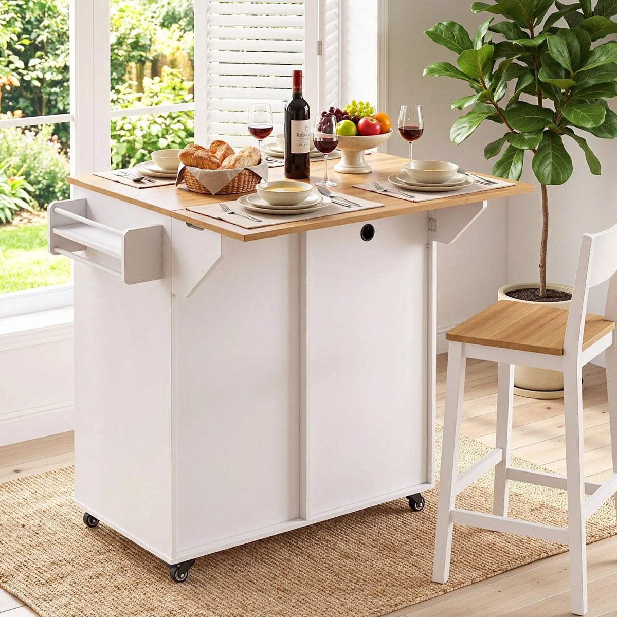 Artiss Kitchen Island Trolley Rolling Serving Cart Storage Drawer Cabinet 100cm - Image 9