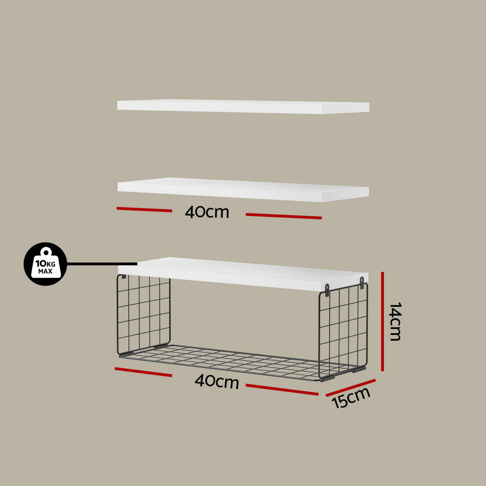 Artiss Floating Wall Shelf Set of 3 White - Image 2