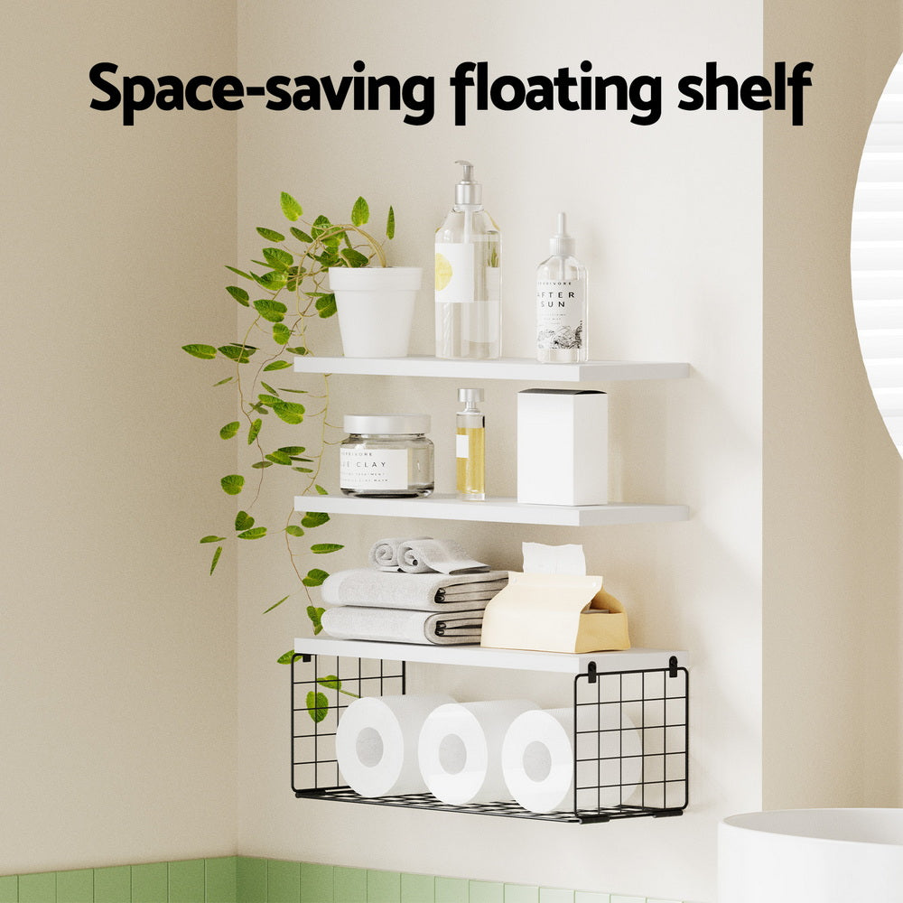 Artiss Floating Wall Shelf Set of 3 White - Image 4