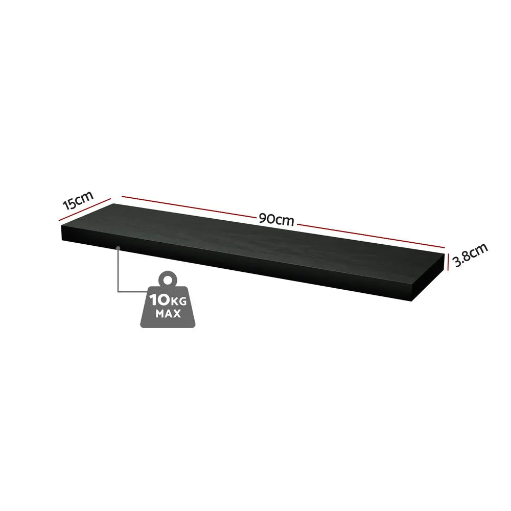 Artiss Floating Wall Shelf Set of 2 Black 90CM - Image 2