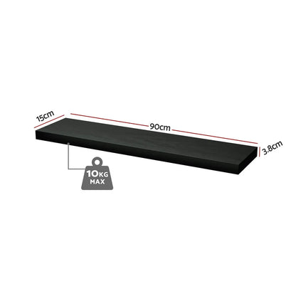 Artiss Floating Wall Shelf Set of 2 Black 90CM - Image 2