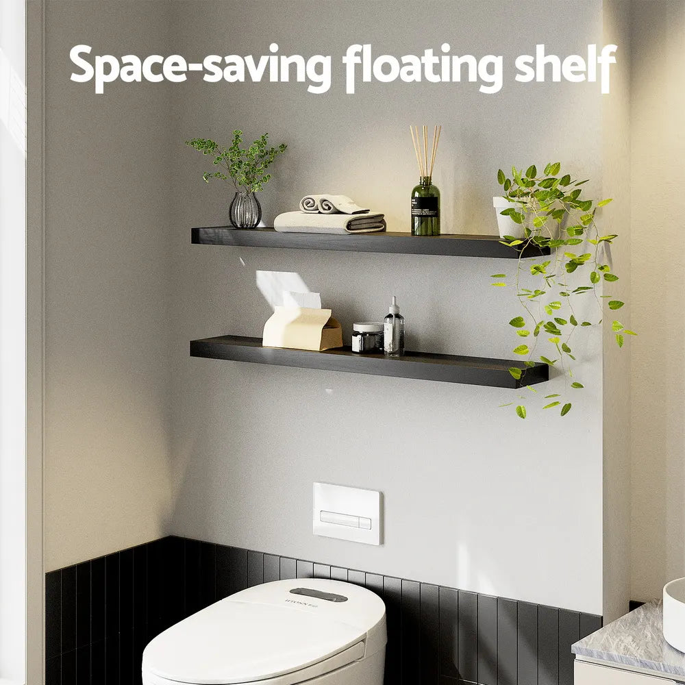 Artiss Floating Wall Shelf Set of 2 Black 90CM - Image 4