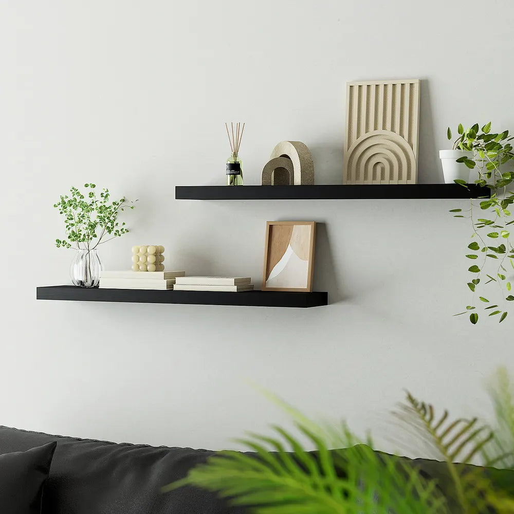 Artiss Floating Wall Shelf Set of 2 Black 90CM - Image 7