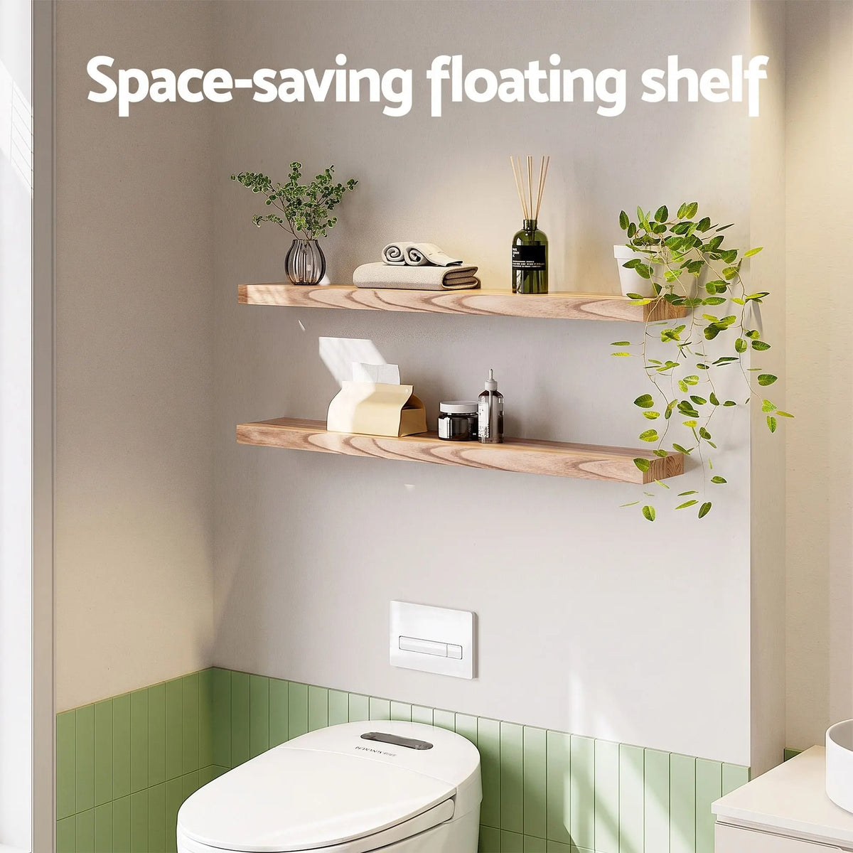 Artiss Floating Wall Shelf Set of 2 Wood 90CM - Image 7
