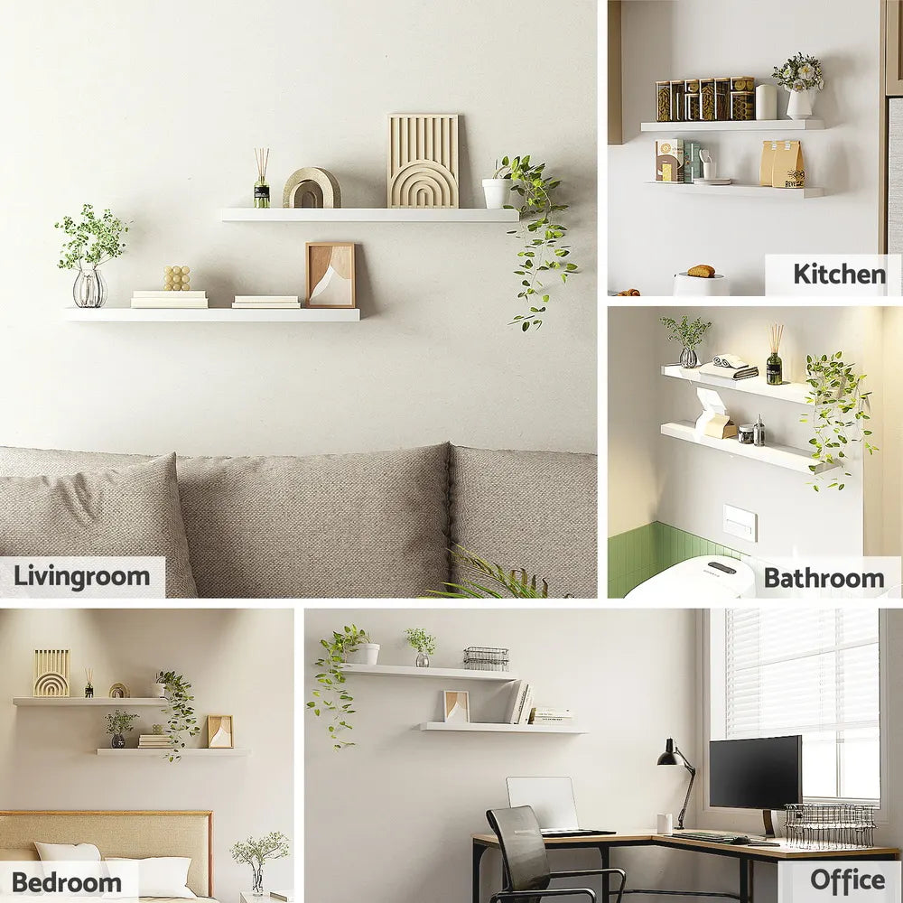 Artiss Floating Wall Shelf Set of 2 White 90CM - Image 5