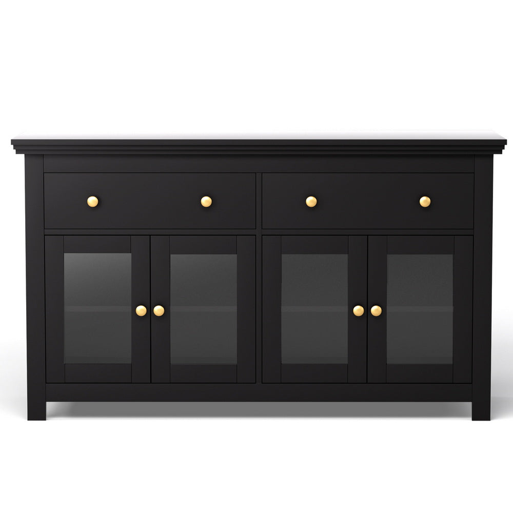 Artiss Buffet Sideboard Storage Cabinet Kitchen Cupboard Clear Door Drawer Black - Image 4