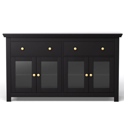 Artiss Buffet Sideboard Storage Cabinet Kitchen Cupboard Clear Door Drawer Black - Image 4