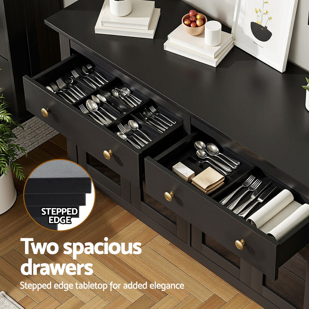 Artiss Buffet Sideboard Storage Cabinet Kitchen Cupboard Clear Door Drawer Black - Image 6