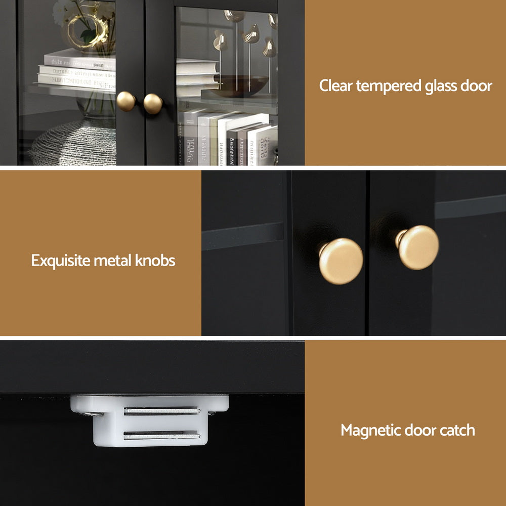 Artiss Buffet Sideboard Storage Cabinet Kitchen Cupboard Clear Door Drawer Black - Image 8