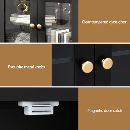 Artiss Buffet Sideboard Storage Cabinet Kitchen Cupboard Clear Door Drawer Black - Image 8