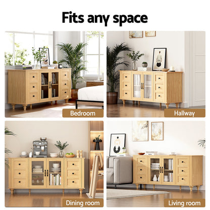 Artiss Buffet Sideboard Storage Cabinet Kitchen Cupboard Faux Drawer 150CM Pine - Image 9